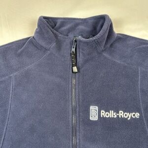 VTG Rolls Royce Fleece Jacket Full Zip Sz Large Navy Blue Rivers End Car Luxury
